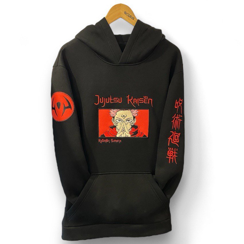 [000010726] Худі з вишивкою Магічна битва Сукуна (Сукуна футер (Oversize L) чорний)