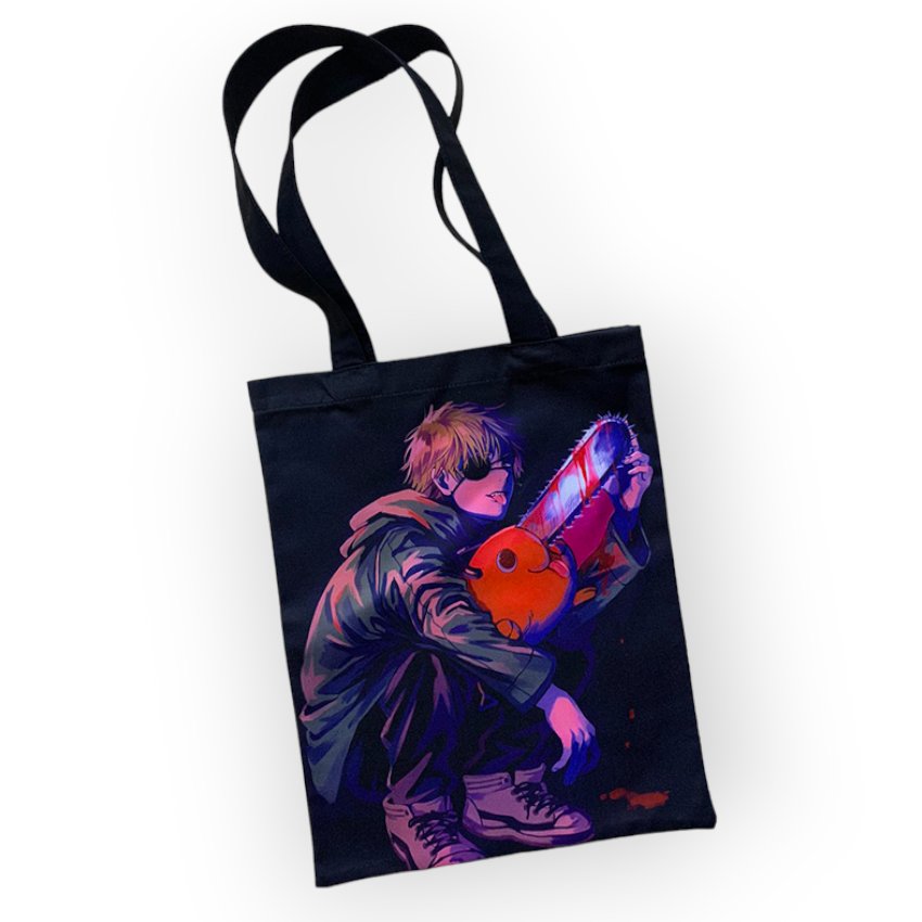 Сумка шопер YADRIK Аніме  Людина бензопила Денджі та Почіта саржа чорний