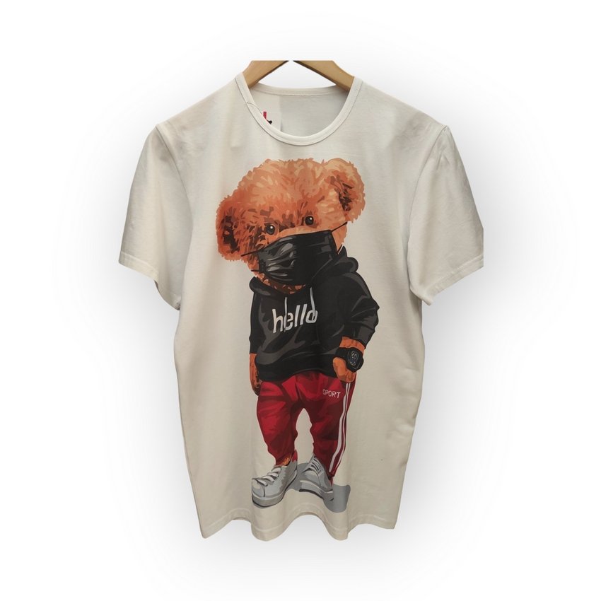 [000004201] Футболка YADRIK Urban Ведмедик у масці стрейч кулір Oversize білий (Oversize M білий)