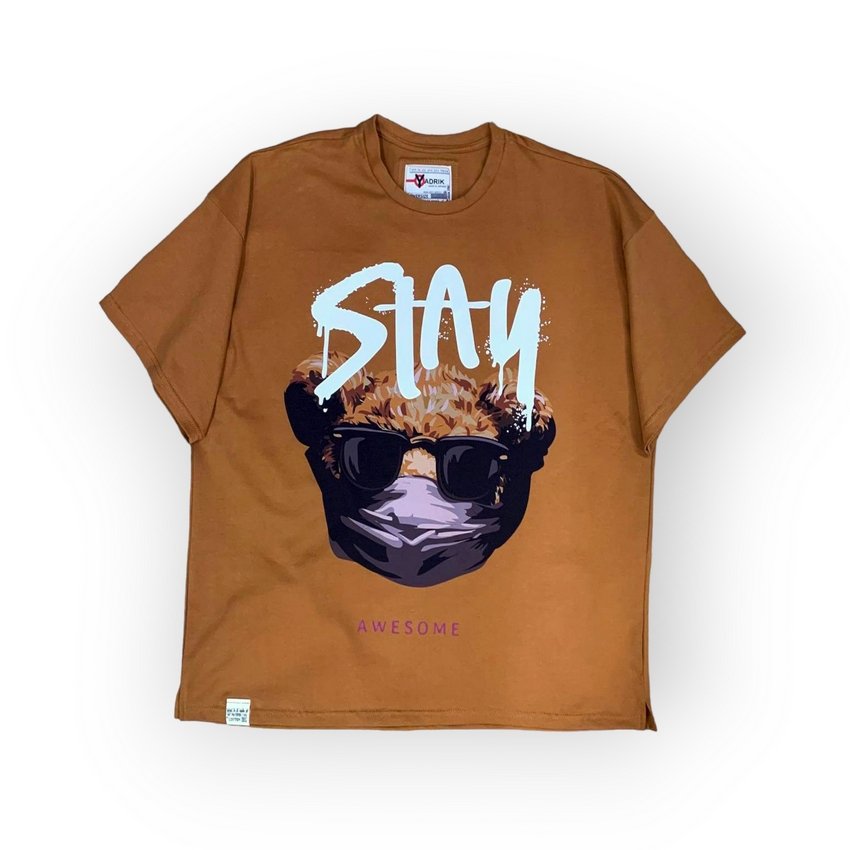 [000004212] Футболка YADRIK Urban Ведмедик STAY стрейч кулір Oversize гірчиця (Oversize M гірчиця)