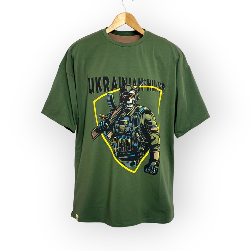 Футболка YADRIK Патріот Ukrainian hunter стрейч кулір, 190 грм. REGULAR FIT олива