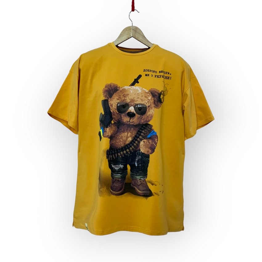 [000004205] Футболка YADRIK Патріот Ведмедик стрейч кулір Oversize (Oversize XL гірчиця)