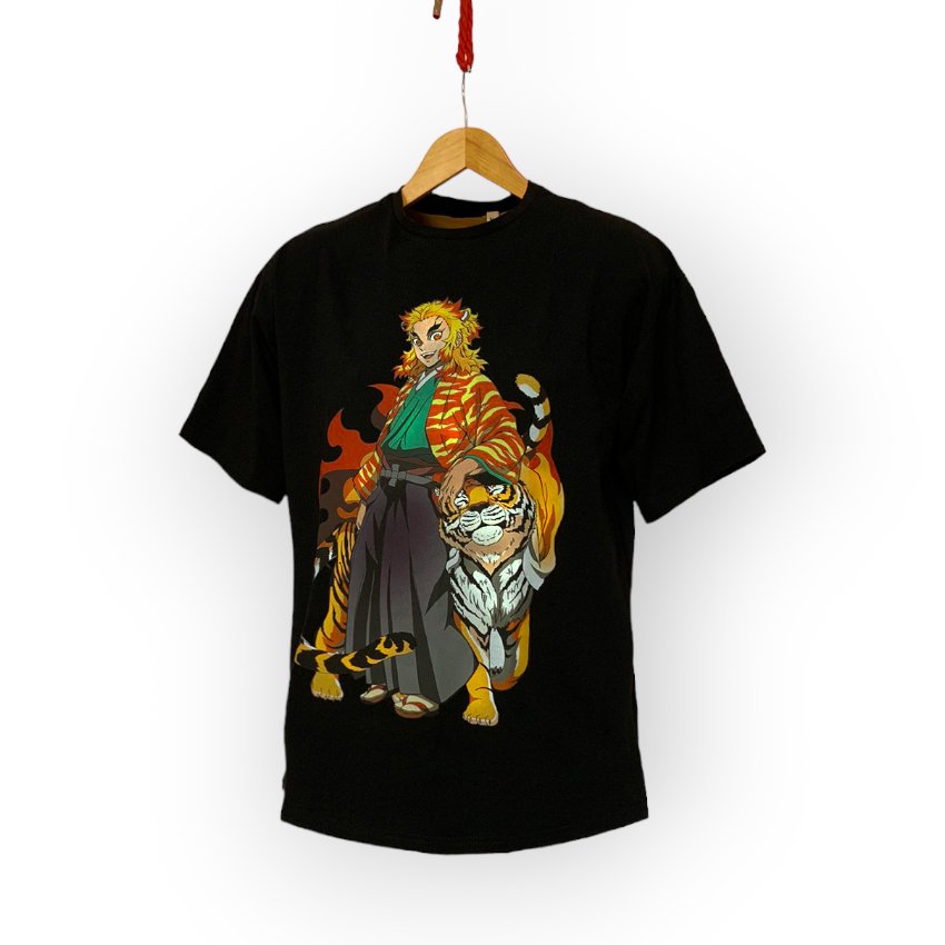 [000004450] Футболка  YADRIK Аніме Клінок Ренгоку с тигром стрейч кулір Oversize (Oversize M чорний)